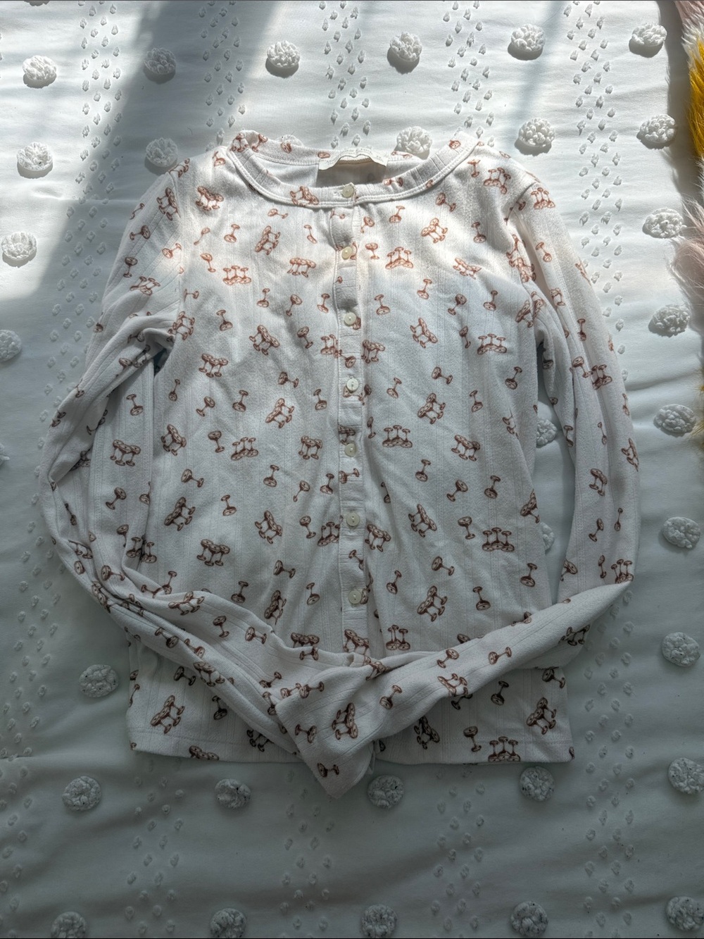 Abercrombie & Fitch Cream Button-Up Thermal Cardigan Top Espresso Martini Print